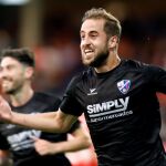El defensa del Huesca Jorge Pulido celebra el segundo gol de su equipo ante el Lugo / Efe