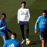 Solari, durante el entrenamiento realizado esta mañana en la Ciudad Deportiva