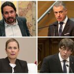 Pablo Iglesias, Iñigo Urkullu, Uxue Barkos y Carles Puigdemont
