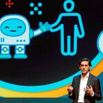 El presidente de Telefónica, José María Álvarez-Pallete, durante su conferencia en el Mobile World Congress / Efe