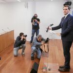 El presidente de Ciudadanos, Albert Rivera, dio ayer una rueda de prensa en el Congreso de los Diputados