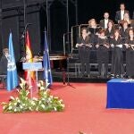 José Luis Rodríguez, el secretario general de la ONU, Ban Ki-Moon, José Manuel García Margallo y Jesús Posada escuchan al Coro de RTVE interpretar el Himno de Europa