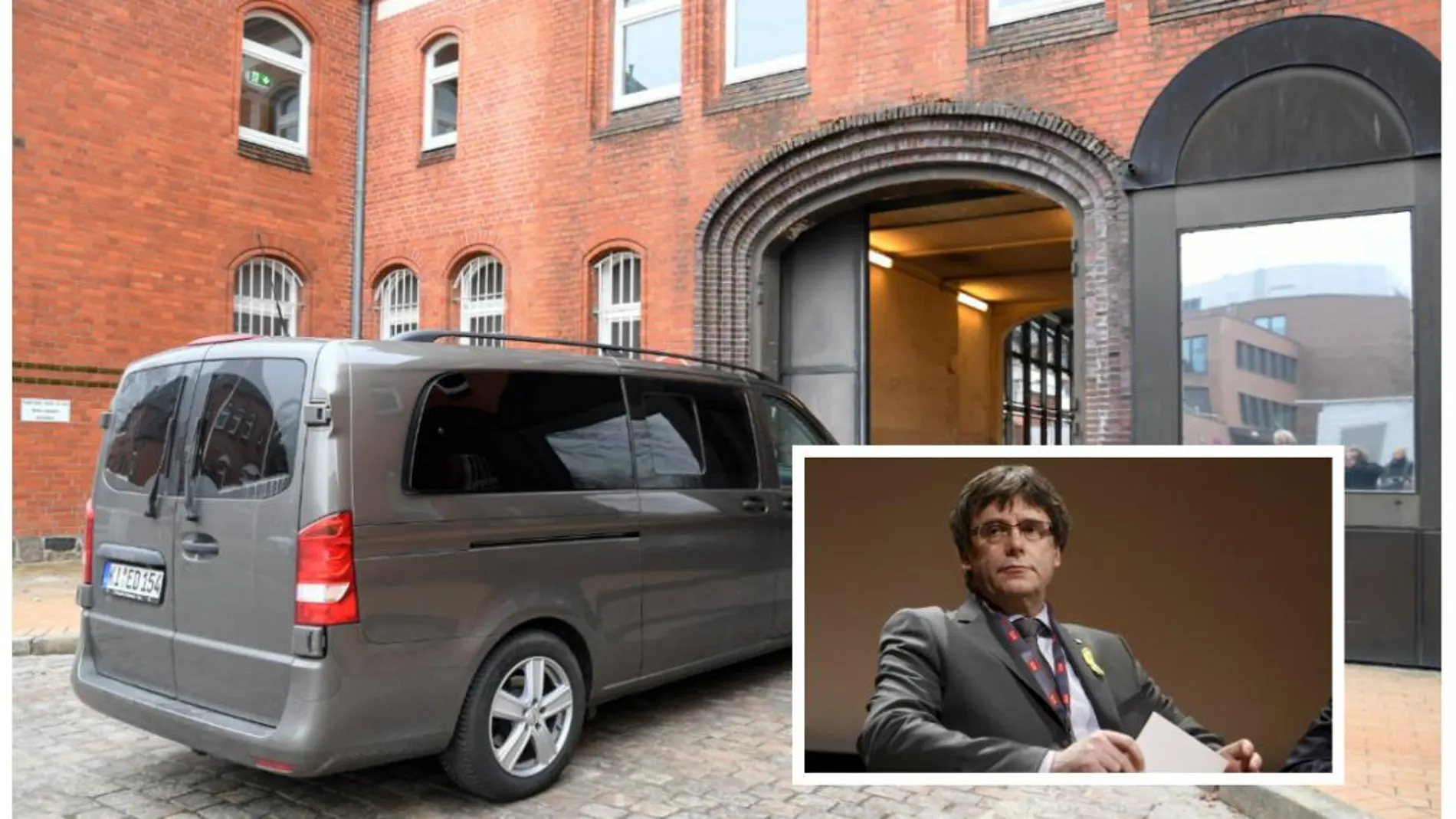 Furgoneta policial en la que ha sido trasladado Puigdemont a la prisión de Neumuenster
