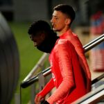 Dembélé en el entrenamiento de ayer
