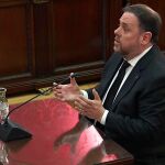 El exvicepresidente de la Generalitat, Oriol Junqueras, durante su declaración en el Supremo