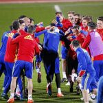Los jugadores de la Selección, durante el entrenamiento de ayer en la Ciudad del Fútbol de Las Rozas