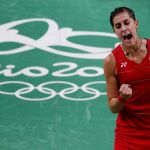 Carolina Marín celebra su victoria ante Ji Hyun Sung de Corea del Sur