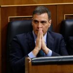 Pedro Sánchez, durante la votación de los presupuestos