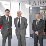 De izquierda a derecha, Gerardo Antequera, Elena González, Pedro Prieto, Joan Pallisé, Juan Francisco Rubio, y Alejandro del Amo y Roberto Pac (Abora Solar)