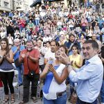 Otegi arropó ayer en Vitoria a la candidata por Álava, Miren Larrión