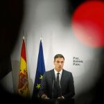 El presidente del Gobierno, Pedro Sánchez, durante el homenaje a las víctimas y a la colaboración hispano francesa contra ETA