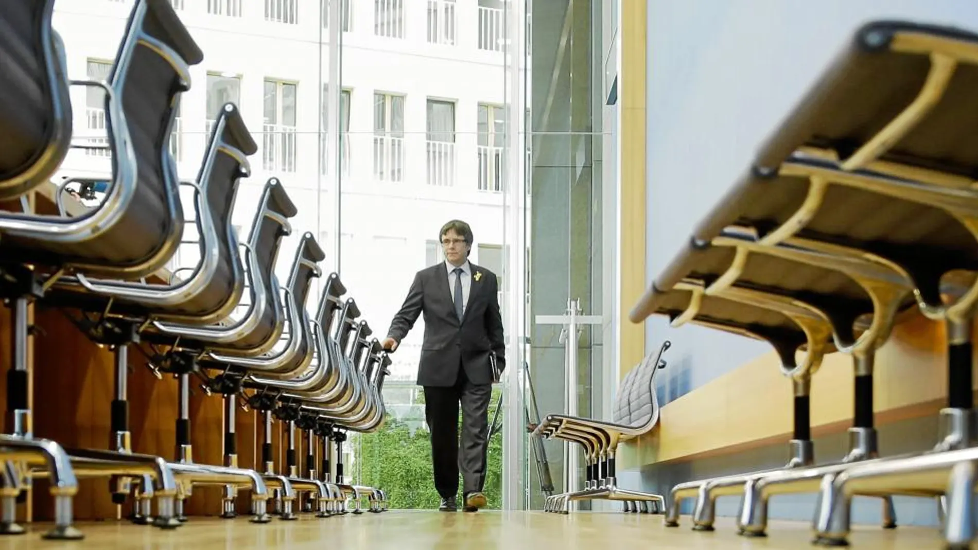 Puigdemont, en una de las conferencias fuera de España que ha dado a lo largo de este año en el que ha esquivado a la Justicia española