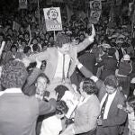 El precandidato presidencial Luis Carlos Galán, durante un acto de campaña antes de ser asesinado el 18 de agosto de 1989