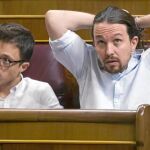 Íñigo Errejón y Pablo Iglesias –referentes de las dos corrientes principales de Podemos– en el Congreso de los Diputados.