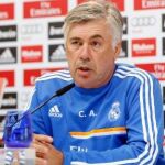 Ancelotti, durante la conferencia de prensa de esta mañana previa al duelo de Liga frente al Levante de mañana.
