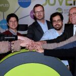 El vicesecretario de Política Social y Sectorial del PP, Javier Maroto, durante la presentación en Valladolid de la "Ruta Social Joven"de Nuevas Generaciones, junto al presidente nacional de NNGG, Diego Gago; el presidente de NNGG de Castilla y León, Eduardo Carazo; el portavoz del Grupo Parlamenario Popular en las Cortes de Castilla y León, Raúl de la Hoz, y el presidente provincial del PP, Jesús Julio Carnero