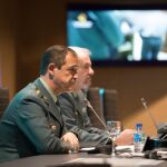 El coronel jefe de la Comandancia de la Guardia Civil de Huelva, Ezequiel Romero (i) y el teniente coronel de la Unidad Central Operativa (UCO) Jesús García Fustel, durante la rueda de prensa que han ofrecido hoy en Madrid/Foto: Luis Díaz