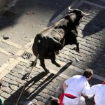 Un Cebada Gago corriendo el encierro de Pamplona / EFE