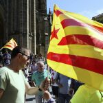 El coordinador general de EH Bildu, Arnaldo Otegi, en la manifestación de San Sebastián en la que han ondeado ikurriñas y esteladas