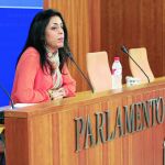 La diputada Marta Bosquet, en una rueda de prensa en el Parlamento andaluz