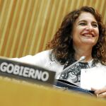 La ministra de Hacienda, María Jesús Montero, ayer, durante su comparecencia en el Congreso de los Diputados