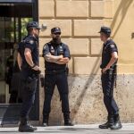 Miembros de la Policía Nacional custodian la Diputación de València, el día de la detención del presidente de la Diputación de Valencia, Jorge Rodríguez. EFE/Biel Aliño