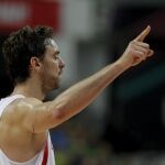 El ala-pívot de la selección española de baloncesto Pau Gasol durante el partido amistoso ante Lituania.