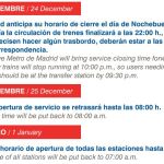 Metro cerrará a las 22 horas en Nochebuena y abrirá a las 8 horas en Navidad