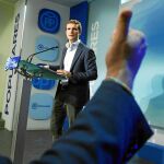 El vicesecretario de Comunicación del PP, Pablo Casado, comparece ante los medios de comunicación. Efe