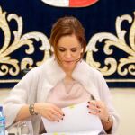 La presidenta del Parlamento autonómico, Silvia Clemente, tras firmar la convocatoria para que se reanude la comisión el 21 de febrero