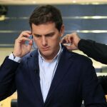 El presidente de Ciudadanos, Albert Rivera, durante su comparecencia hoy en el Congreso
