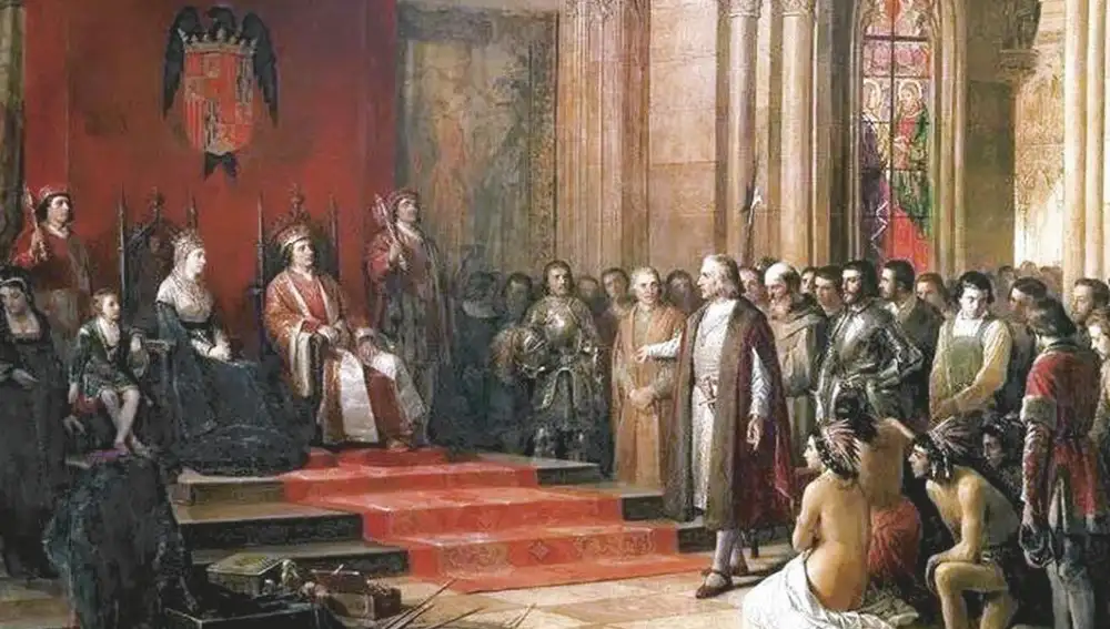 «Recibimiento de los Reyes Católicos a Colón», de Ricardo Balaca (1844-1880)