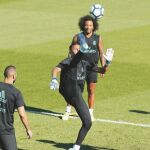 Keylor Navas, en el entrenamiento del Real Madrid, ayer en Valdebebas
