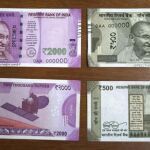 Vista hoy, 9 de noviembre de 2016, en Bombay (la India) de los nuevos billetes con una nueva denominación de 2.000 rupias y un formato distinto para el de 500 rupias.
