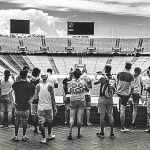 Un grupo de turistas en el Estadi Olímpic