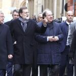 El presidente del Gobierno, Mariano Rajoy durante los actos de la visita institucional a León. Junto a él, el presidente de la Junta, Juan Vicente Herrera; el alcalde de León, Antonio Silván; y la delegada del Gobierno, Maria José Salgueiro