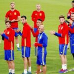 Los internacionales españoles, durante el entrenamiento de ayer en Turín