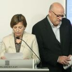 La presidenta del Parlament, Carme Forcadell, junto al vicepresidente primero, Lluís Corominas