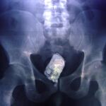 Radiografía en la que se observa un teléfono en el intestino de un preso de la cárcel de El Salvador
