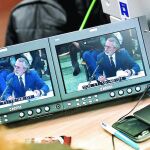 Los periodistas han seguido desde la sala de prensa de la Audiencia la declaración de Correa.
