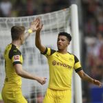 Jadon Sancho, tras marcar un gol con el Borussia Dortmund