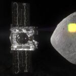 Recreación de la NASA de la sonda Osiris-REx analizando el asteroide Bennu