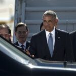 El presidente de Estados Unidos, Barack Obama, en el Aeropuerto Internacional de Hangzhou