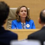 La ministra de Economía y Empresa, Nadia Calviño, comparece en la comisión correspondiente del Congreso/Efe