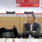El secretario general de UGT, Pepe Álvarez, durante su comparecencia, ayer, para presentar los objetivos de la central