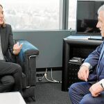 La candidata del PP a la Comunidad de Madrid, Isabel Díaz Ayuso, con el presidente del Parlamento Europeo, Antonio Tajani
