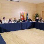 Un instante de la reunión entre los representantes de los pensionistas con procuradores de todos los partidos en las Cortes