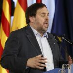 El vicepresidente y consejero de Economía y Hacienda de la Generalitat de Catalunya, Oriol Junqueras, durante su intervención en el desayuno informativo