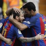 Lionel Messi celebra su gol frente al Valencia