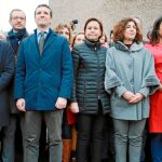 Los líderes de Vox, Santiago Abascal; del PP, Pablo Casado; y de Ciudadanos, Albert Rivera, durante la manifestación del pasado domingo en la Plaza de Colón